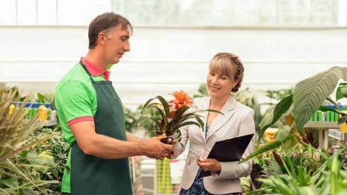 two people talking about plants